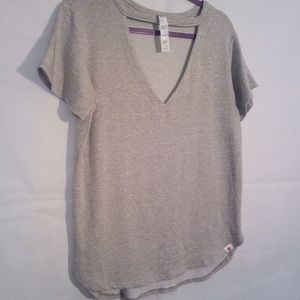 Vimmia Grey & White Striped V Neck Top